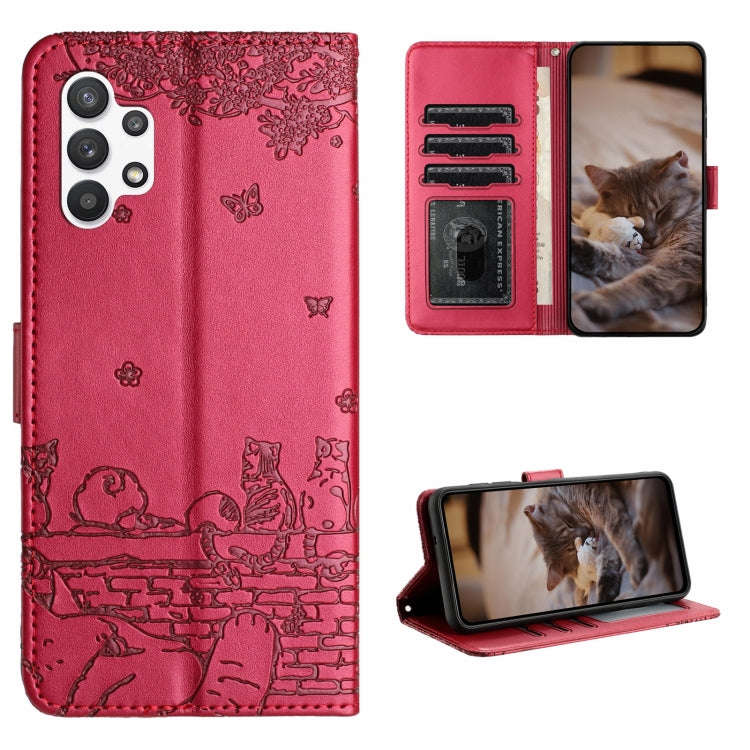 Cat Embossing Pattern Leather Phone Case with Lanyard, For Samsung Galaxy A13 4G, For Samsung Gal...