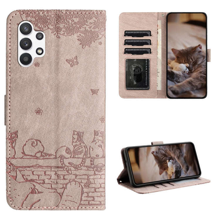 Cat Embossing Pattern Leather Phone Case with Lanyard, For Samsung Galaxy A32 5G, For Samsung Gal...