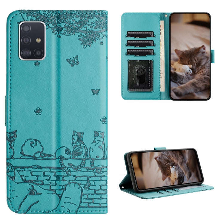 Cat Embossing Pattern Leather Phone Case with Lanyard, For Samsung Galaxy A32 5G, For Samsung Gal...