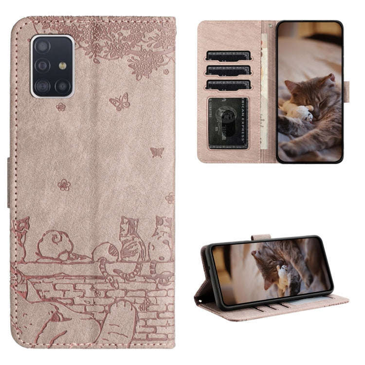Cat Embossing Pattern Leather Phone Case with Lanyard, For Samsung Galaxy A32 5G, For Samsung Gal...