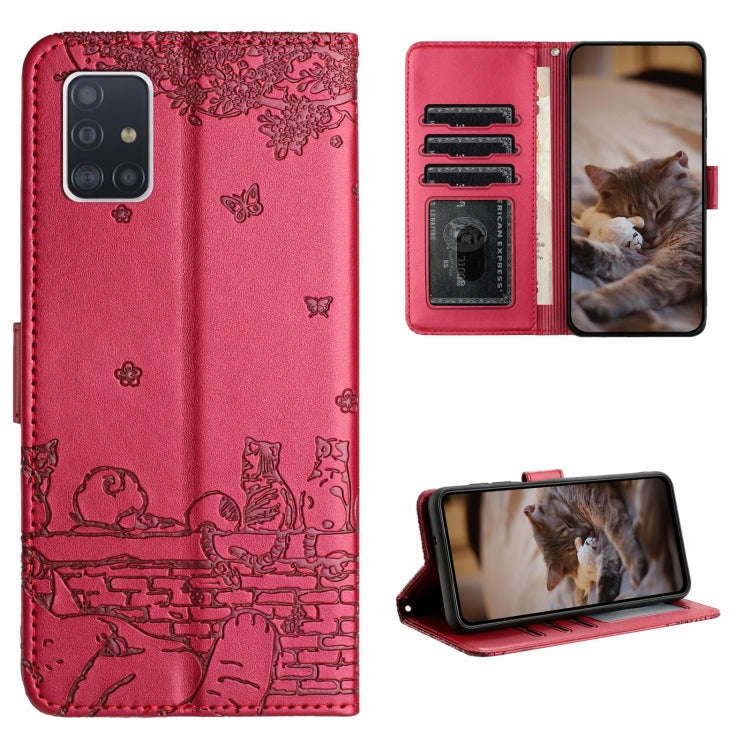 Cat Embossing Pattern Leather Phone Case with Lanyard, For Samsung Galaxy A32 5G, For Samsung Gal...