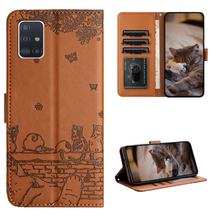 Cat Embossing Pattern Leather Phone Case with Lanyard, For Samsung Galaxy A32 5G, For Samsung Gal...