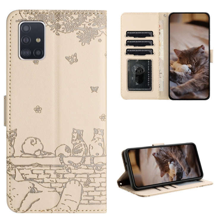 Cat Embossing Pattern Leather Phone Case with Lanyard, For Samsung Galaxy A32 5G, For Samsung Gal...