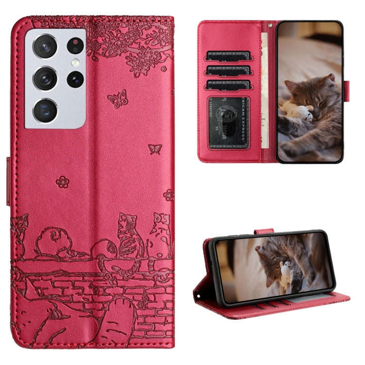 Cat Embossing Pattern Leather Phone Case with Lanyard, For Samsung Galaxy A32 5G, For Samsung Gal...