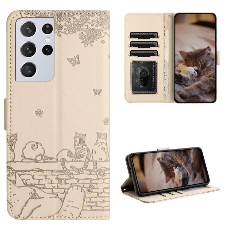Cat Embossing Pattern Leather Phone Case with Lanyard, For Samsung Galaxy A32 5G, For Samsung Gal...