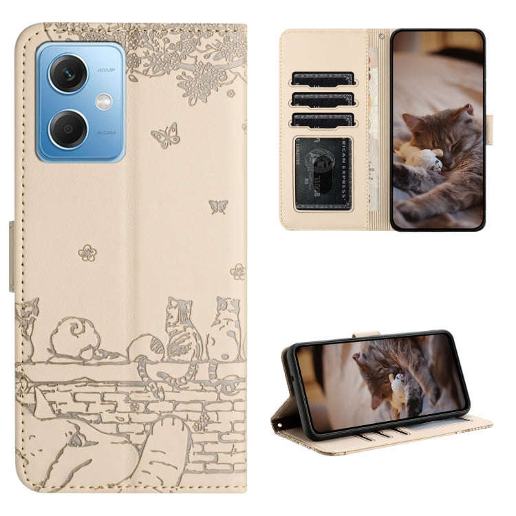 Cat Embossing Pattern Leather Phone Case with Lanyard, For Xiaomi Poco F5 Pro, For Xiaomi Redmi N...