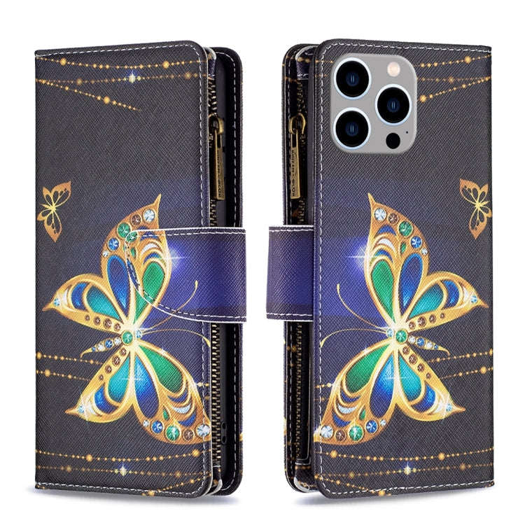 Colored Drawing Pattern Zipper Phone Leather Case, For iPhone 16 Pro Max, For iPhone 16 Pro, For ...