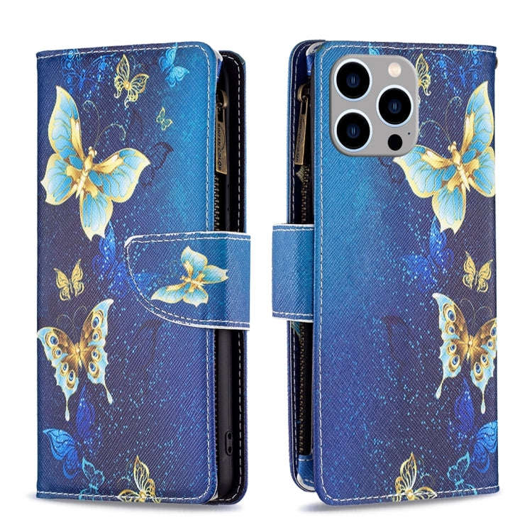 Colored Drawing Pattern Zipper Phone Leather Case, For iPhone 16 Pro Max, For iPhone 16 Pro, For ...