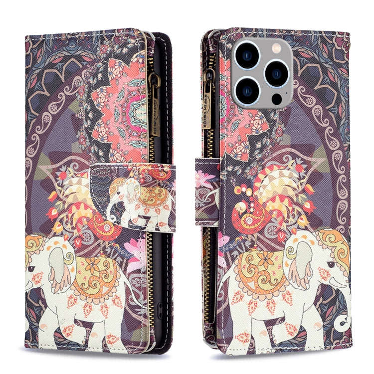 Colored Drawing Pattern Zipper Phone Leather Case, For iPhone 16 Pro Max, For iPhone 16 Pro, For ...
