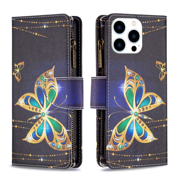 Colored Drawing Pattern Zipper Phone Leather Case, For iPhone 16 Pro Max, For iPhone 16 Pro, For ...