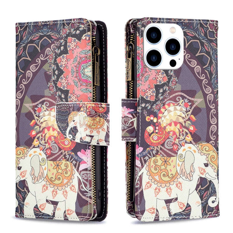 Colored Drawing Pattern Zipper Phone Leather Case, For iPhone 16 Pro Max, For iPhone 16 Pro, For ...