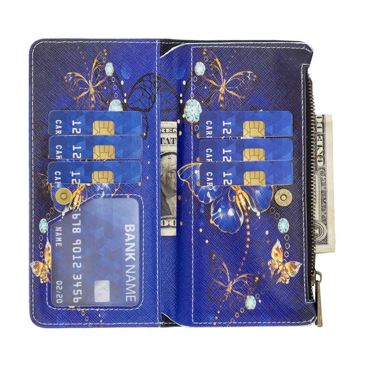 Colored Drawing Pattern Zipper Phone Leather Case, For iPhone 16 Pro Max, For iPhone 16 Pro, For ...