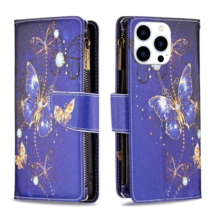 Colored Drawing Pattern Zipper Phone Leather Case, For iPhone 16 Pro Max, For iPhone 16 Pro, For ...