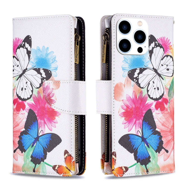 Colored Drawing Pattern Zipper Phone Leather Case, For iPhone 16 Pro Max, For iPhone 16 Pro, For ...
