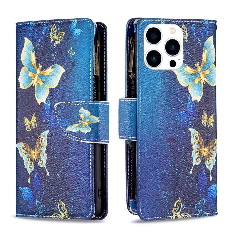 Colored Drawing Pattern Zipper Phone Leather Case, For iPhone 16 Pro Max, For iPhone 16 Pro, For ...