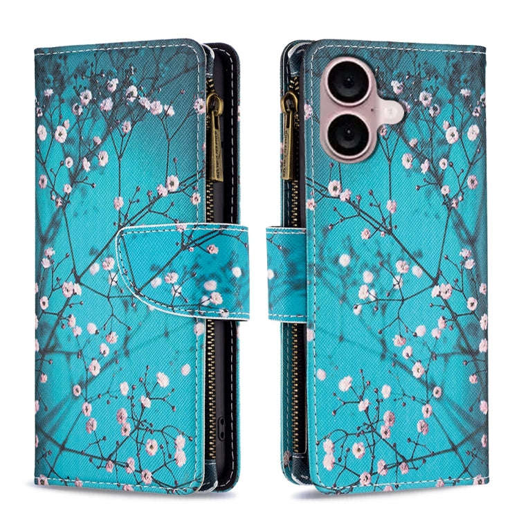 Colored Drawing Pattern Zipper Phone Leather Case, For iPhone 16 Pro Max, For iPhone 16 Pro, For ...