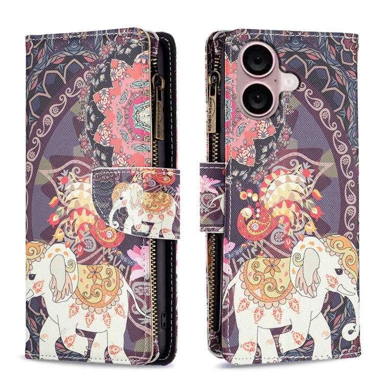 Colored Drawing Pattern Zipper Phone Leather Case, For iPhone 16 Pro Max, For iPhone 16 Pro, For ...