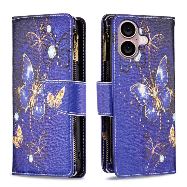 Colored Drawing Pattern Zipper Phone Leather Case, For iPhone 16 Pro Max, For iPhone 16 Pro, For ...