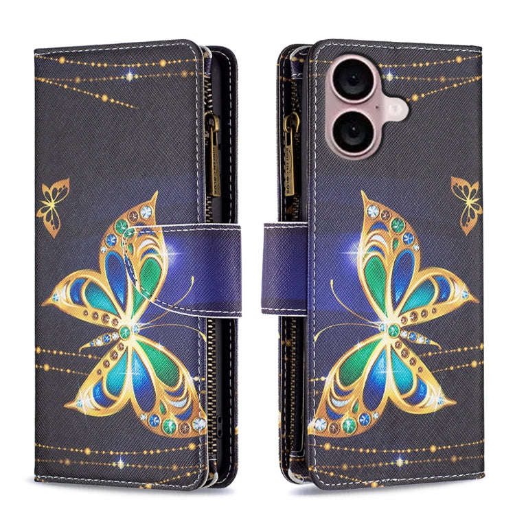 Colored Drawing Pattern Zipper Phone Leather Case, For iPhone 16 Pro Max, For iPhone 16 Pro, For ...