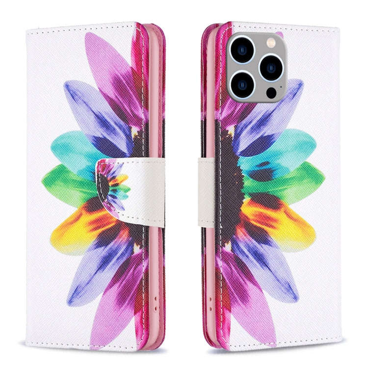 Colored Drawing Pattern Leather Phone Case, For iPhone 16 Pro Max, For iPhone 16 Pro, For iPhone ...