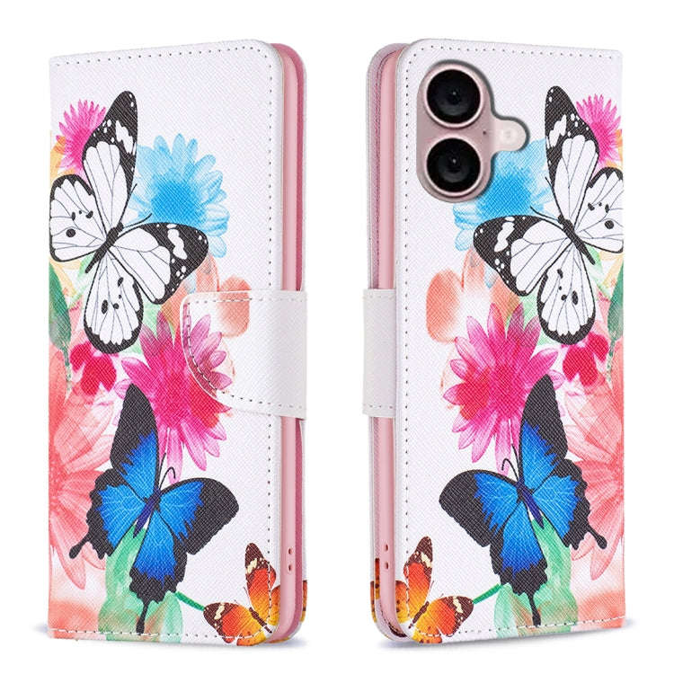 Colored Drawing Pattern Leather Phone Case, For iPhone 16 Pro Max, For iPhone 16 Pro, For iPhone ...