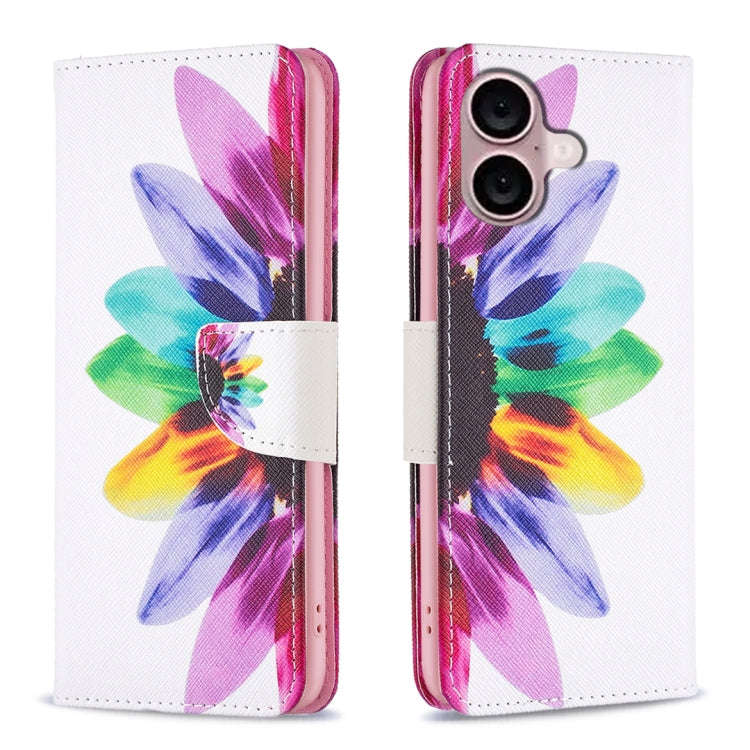 Colored Drawing Pattern Leather Phone Case, For iPhone 16 Pro Max, For iPhone 16 Pro, For iPhone ...
