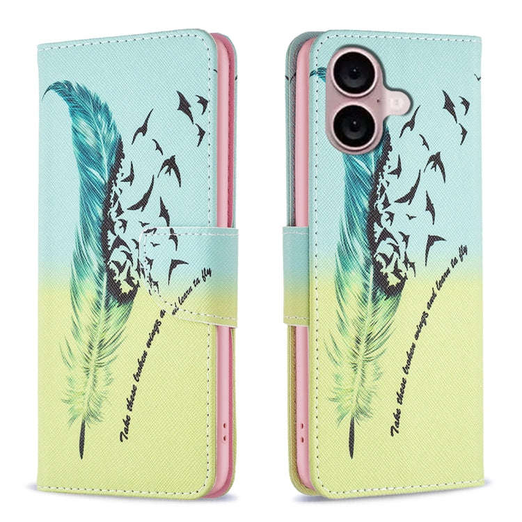 Colored Drawing Pattern Leather Phone Case, For iPhone 16 Pro Max, For iPhone 16 Pro, For iPhone ...