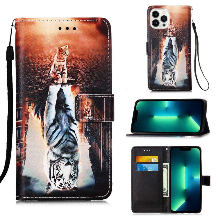 Colored Drawing Pattern Plain Weave Leather Phone Case, For iPhone 15 Pro, For iPhone 15 Plus, Fo...