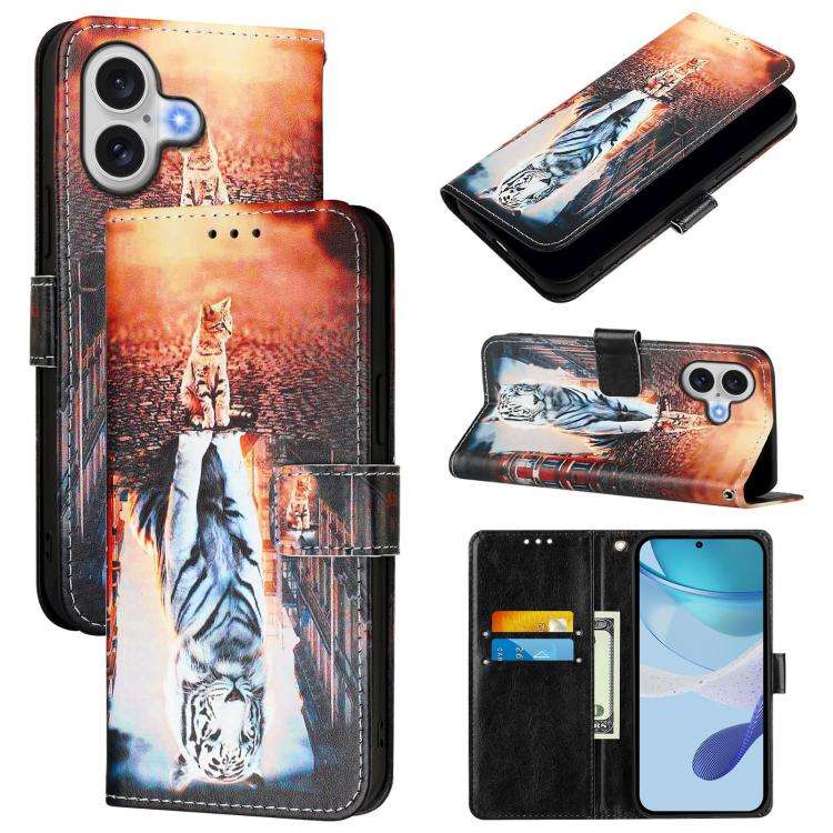 Colored Drawing Pattern Plain Weave Leather Phone Case, For iPhone 17e / 16e, For iPhone 17 Pro M...
