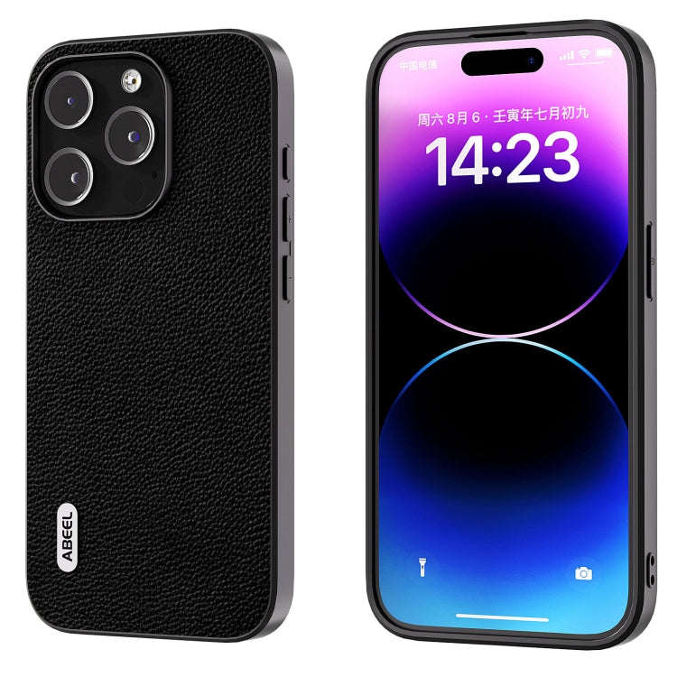 ABEEL Black Edge Genuine Leather Mino Phone Case, For iPhone 16 Pro Max, For iPhone 16 Pro, For i...