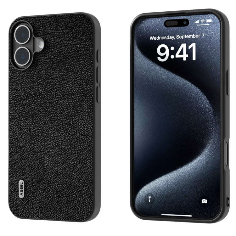ABEEL Black Edge Genuine Leather Mino Phone Case, For iPhone 16 Pro Max, For iPhone 16 Pro, For i...