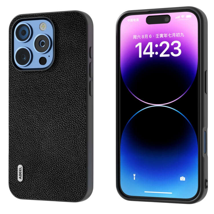 ABEEL Black Edge Genuine Leather Mino Phone Case, For iPhone 16 Pro Max, For iPhone 16 Pro, For i...