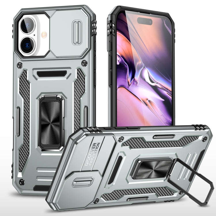Armor PC + TPU Camera Shield Phone Case, For iPhone 16 Pro, For iPhone 16 Plus, For iPhone 16, Fo...