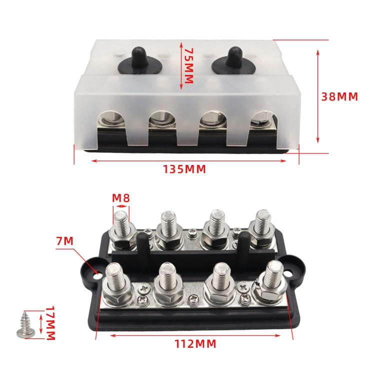 RV Modified Yacht Double-row 4-way Busbar with Dust Cover, CP-3156 M8, CP-3157 M10