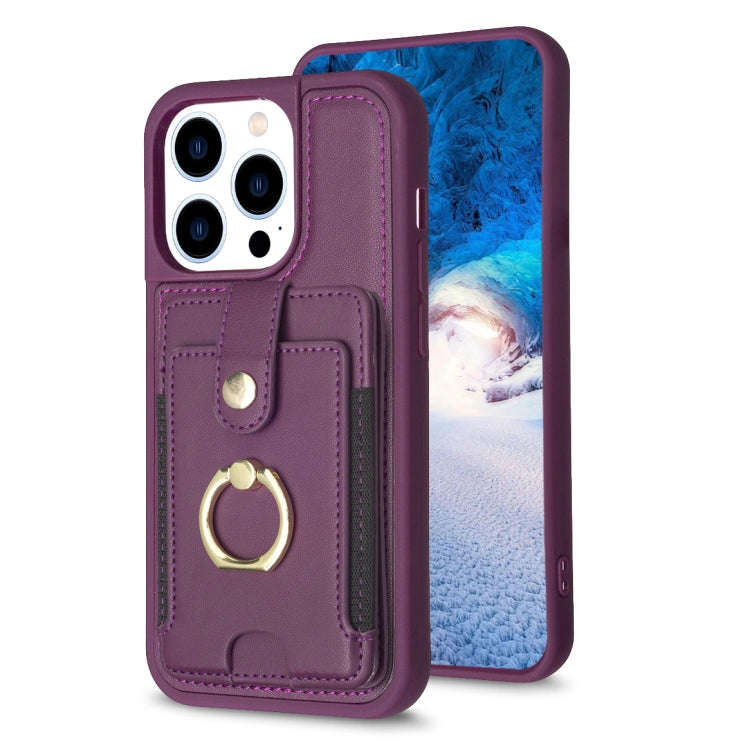 BF27 Metal Ring Card Bag Holder Phone Case, For iPhone 15 Pro Max, For iPhone 14 Plus, For iPhone...