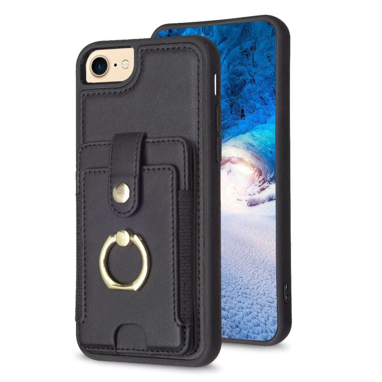 BF27 Metal Ring Card Bag Holder Phone Case, For iPhone 15, For iPhone 14 Pro Max, For iPhone SE 2...