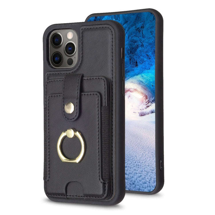 BF27 Metal Ring Card Bag Holder Phone Case, For iPhone 15, For iPhone 14 Pro Max, For iPhone SE 2...