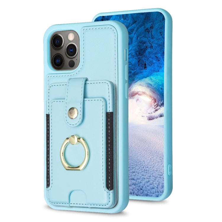 BF27 Metal Ring Card Bag Holder Phone Case, For iPhone 15, For iPhone 14 Pro Max, For iPhone SE 2...