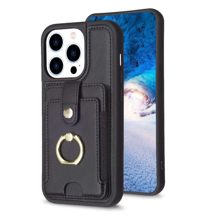 BF27 Metal Ring Card Bag Holder Phone Case, For iPhone 15 Pro Max, For iPhone 14 Plus, For iPhone...