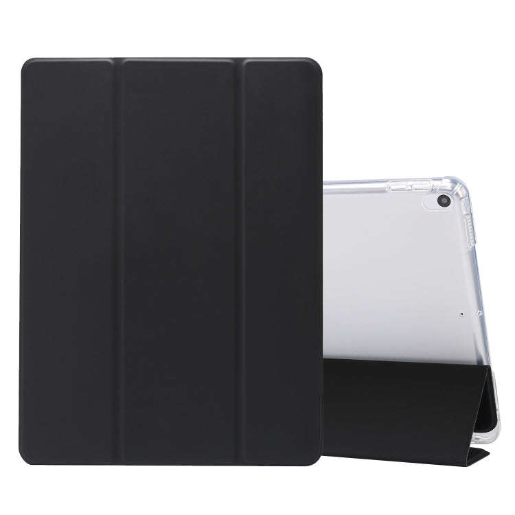 3-folding Electric Pressed Skin Texture Horizontal Flip Shockproof Transparent TPU + PU Leather C...