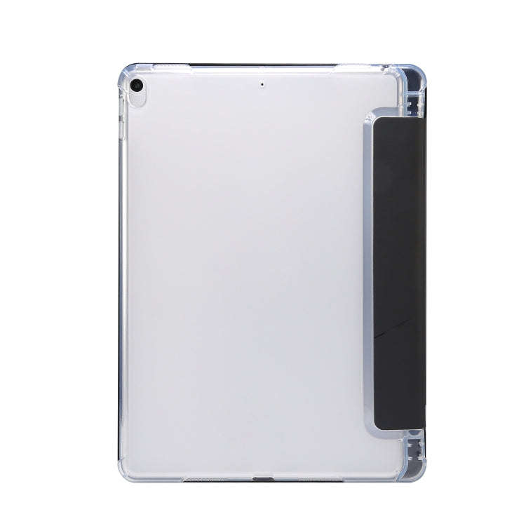 3-folding Electric Pressed Skin Texture Horizontal Flip Shockproof Transparent TPU + PU Leather C...