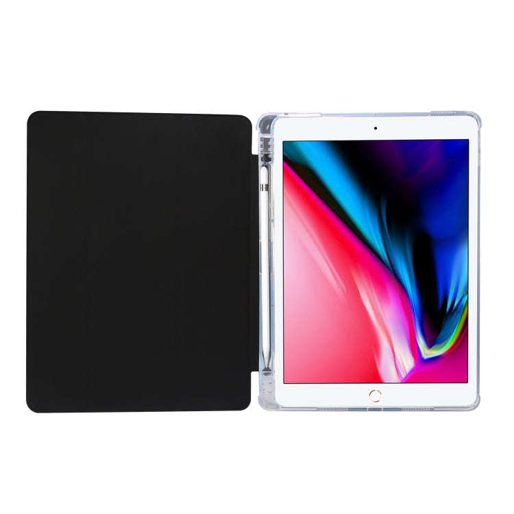 3-folding Electric Pressed Skin Texture Horizontal Flip Shockproof Transparent TPU + PU Leather C...