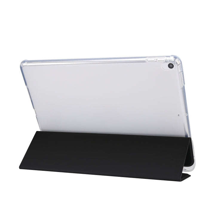 3-folding Electric Pressed Skin Texture Horizontal Flip Shockproof Transparent TPU + PU Leather C...