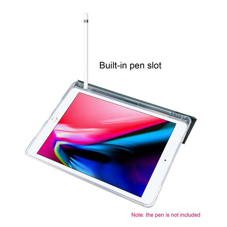 3-folding Electric Pressed Skin Texture Horizontal Flip Shockproof Transparent TPU + PU Leather C...