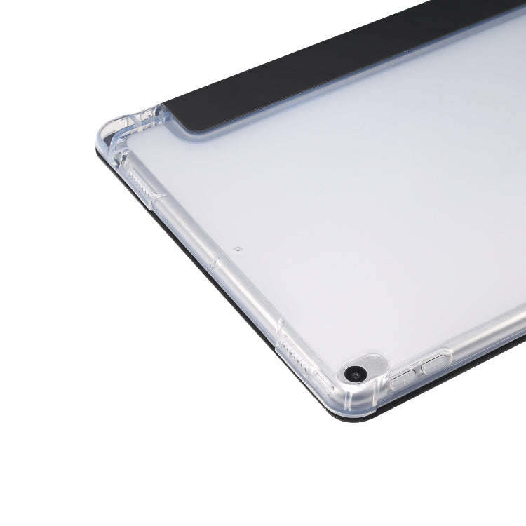 3-folding Electric Pressed Skin Texture Horizontal Flip Shockproof Transparent TPU + PU Leather C...