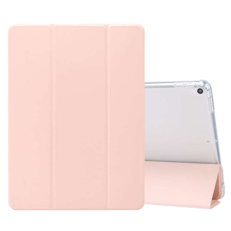 3-folding Electric Pressed Skin Texture Horizontal Flip Shockproof Transparent TPU + PU Leather C...