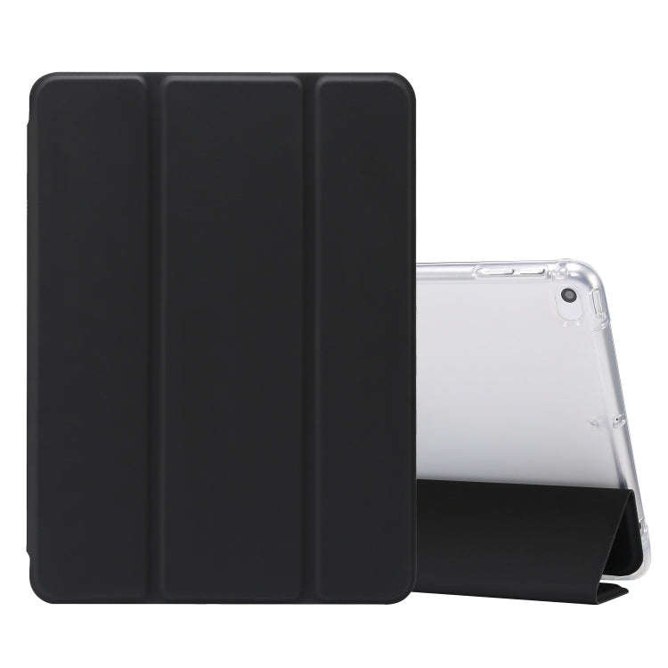 3-folding Electric Pressed Skin Texture Horizontal Flip Shockproof Transparent TPU + PU Leather C...