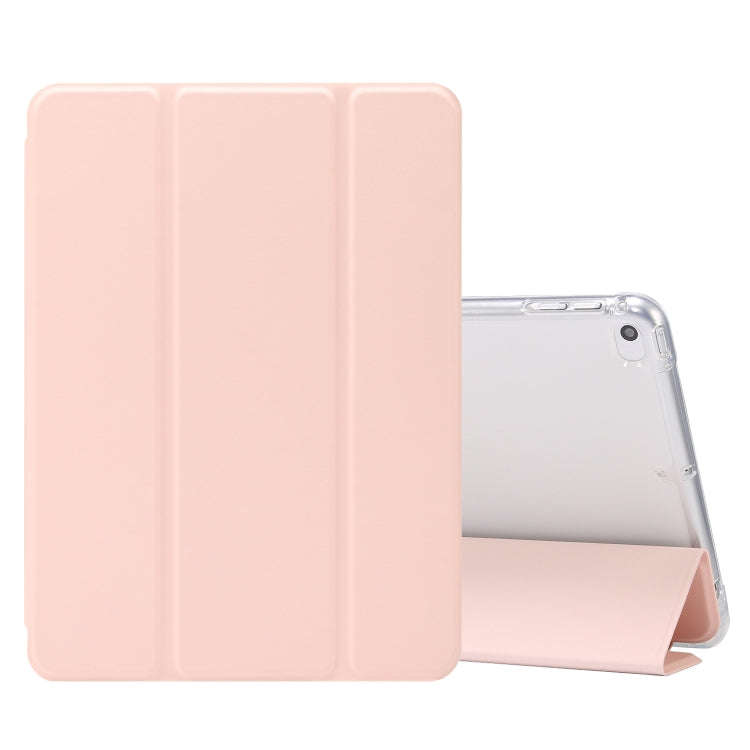 3-folding Electric Pressed Skin Texture Horizontal Flip Shockproof Transparent TPU + PU Leather C...