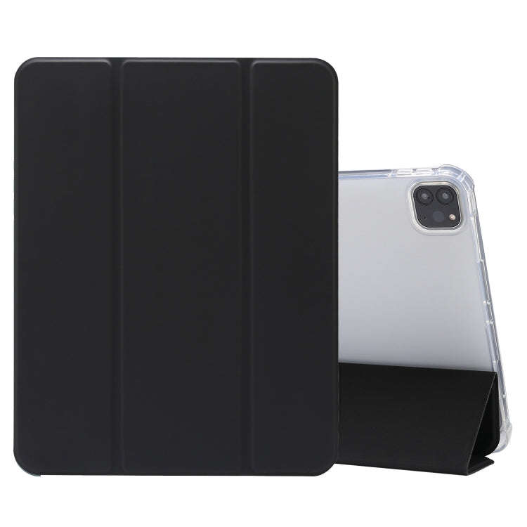3-folding Electric Pressed Skin Texture Horizontal Flip Shockproof Transparent TPU + PU Leather C...