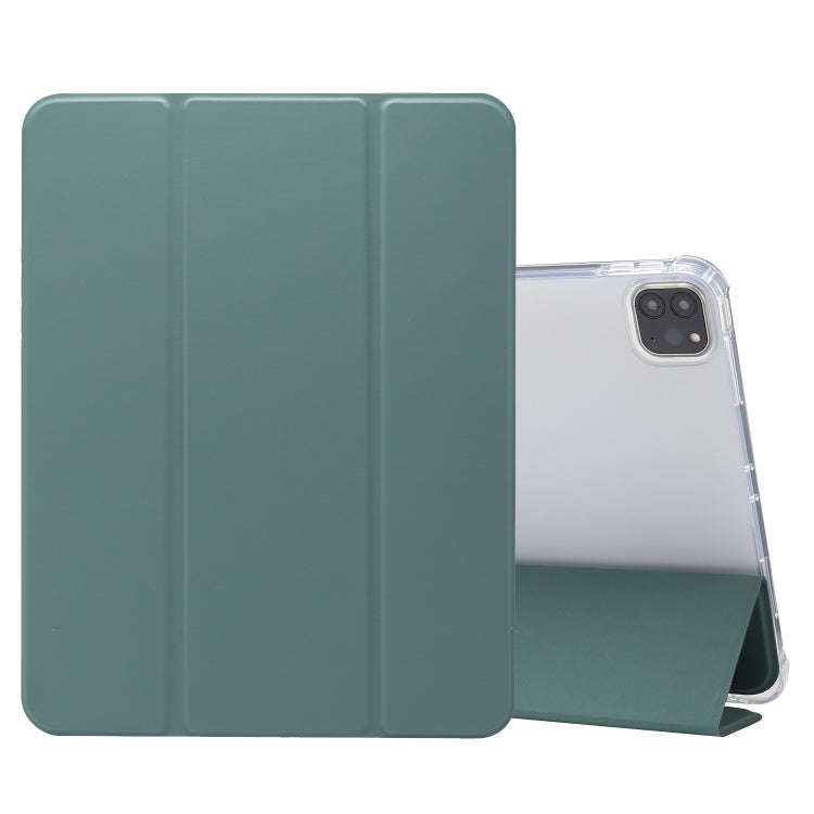 3-folding Electric Pressed Skin Texture Horizontal Flip Shockproof Transparent TPU + PU Leather C...